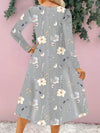 Floral Notched Long Sleeve Midi Dress Casual Dresses - Tophatter Daily Deals