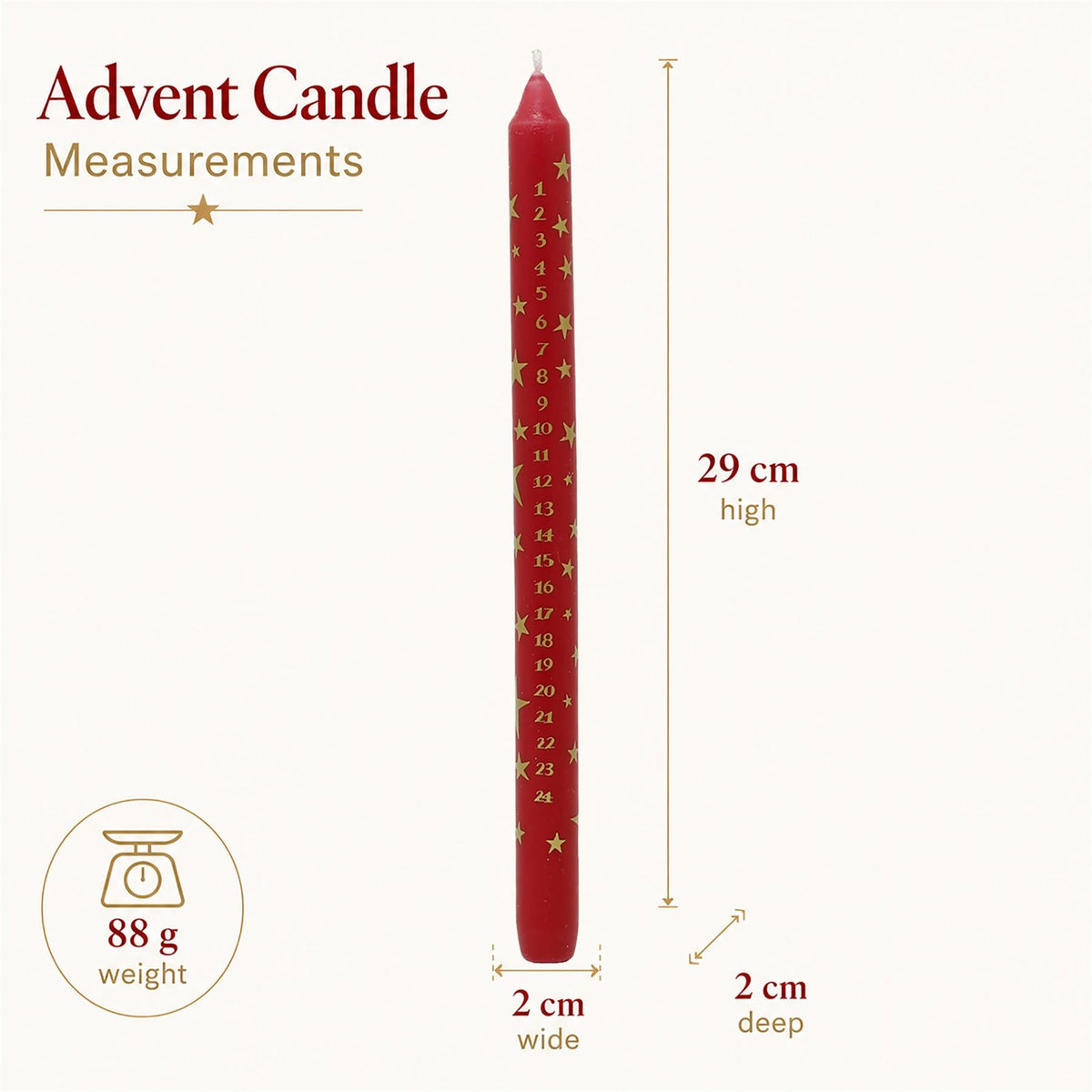 Red Christmas Advent Candle, Festive Gold Star Countdown Dinner Candle Advent Candle - Tophatter Daily Deals