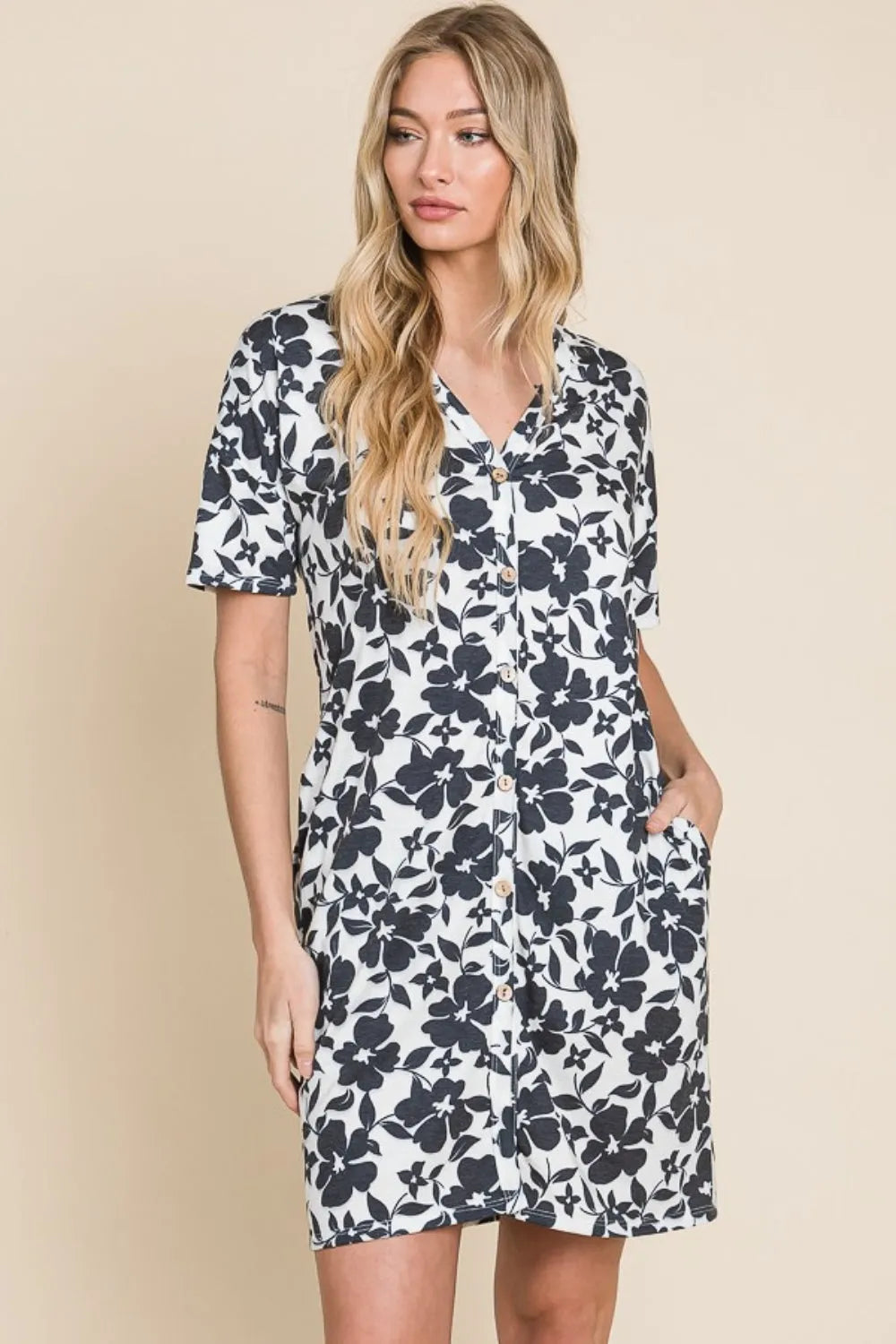 BOMBOM Floral Button Down Mini Dress Casual Dresses - Tophatter Daily Deals