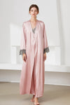 Contrast Lace Trim Satin Night Dress and Robe Set Pink Loungewear Sets - Tophatter Daily Deals