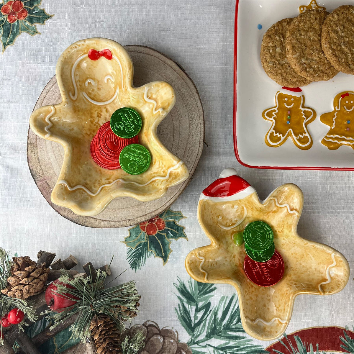 Ceramic Gingerbread Cookie Shaped Christmas Snack Bowl | Festive Serving Dish Bowl - Tophatter Daily Deals