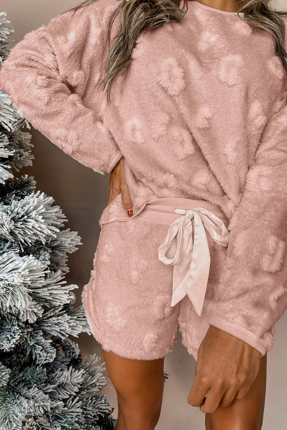 Light Pink Textured Leopard Fleece Loose Two Piece Lounge Set Loungewear & Sleepwear/Loungewear - Tophatter Daily Deals