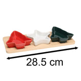 Christmas Serving Set | 3 Ceramic Snack Bowls with Bamboo Paddle Tray Serving Board - Tophatter Daily Deals