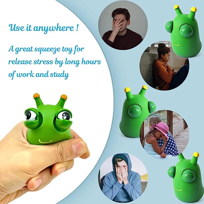 12PCS Funny Grass Worm Pinch Toy, Green Eye Bouncing Worm Squeeze Toy, Novelty Fun Squeeze Stress Relief Toys For Adults Kids Gift Cool Gadgets 5 - Tophatter Daily Deals