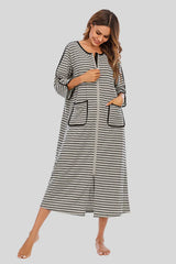 Round Neck Three-Quarter Sleeve Midi Night Dress Sleep Dresses - Tophatter Daily Deals