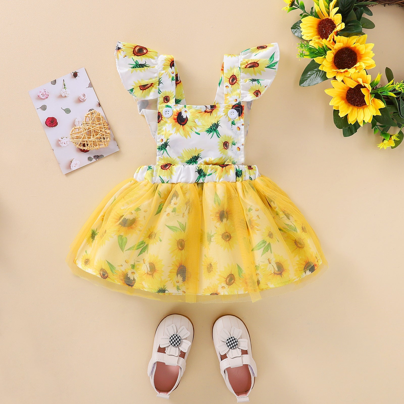 All-match Creative Baby Sunflower Mesh Skirt Yellow 0 - Tophatter Daily Deals