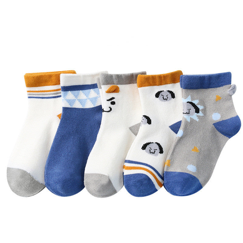Autumn And Winter New Three-dimensional Boys And Girls Socks 5 Pairs Blue 0 - Tophatter Daily Deals