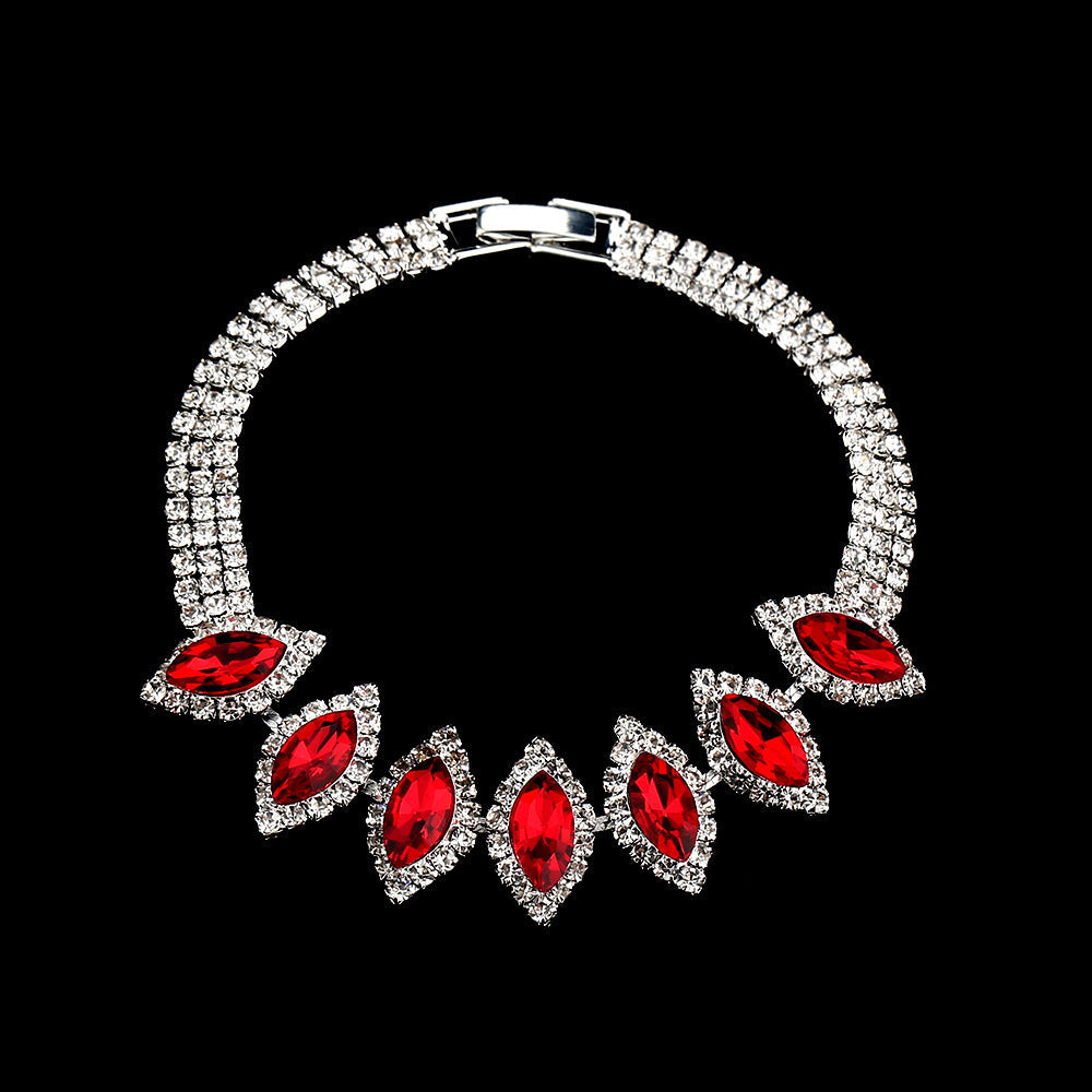 Bridal White Crystal Floral Jewelry Set 600Bracelet Red 0 - Tophatter Daily Deals