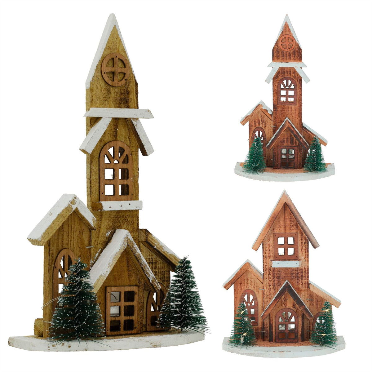 LED Wooden Christmas House with Trees | Light-Up Nordic House Ornament LED Light - Tophatter Daily Deals