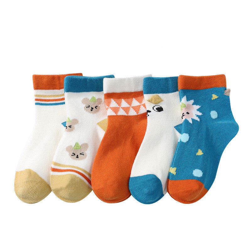 Autumn And Winter New Three-dimensional Boys And Girls Socks 5 Pairs Orange 0 - Tophatter Daily Deals