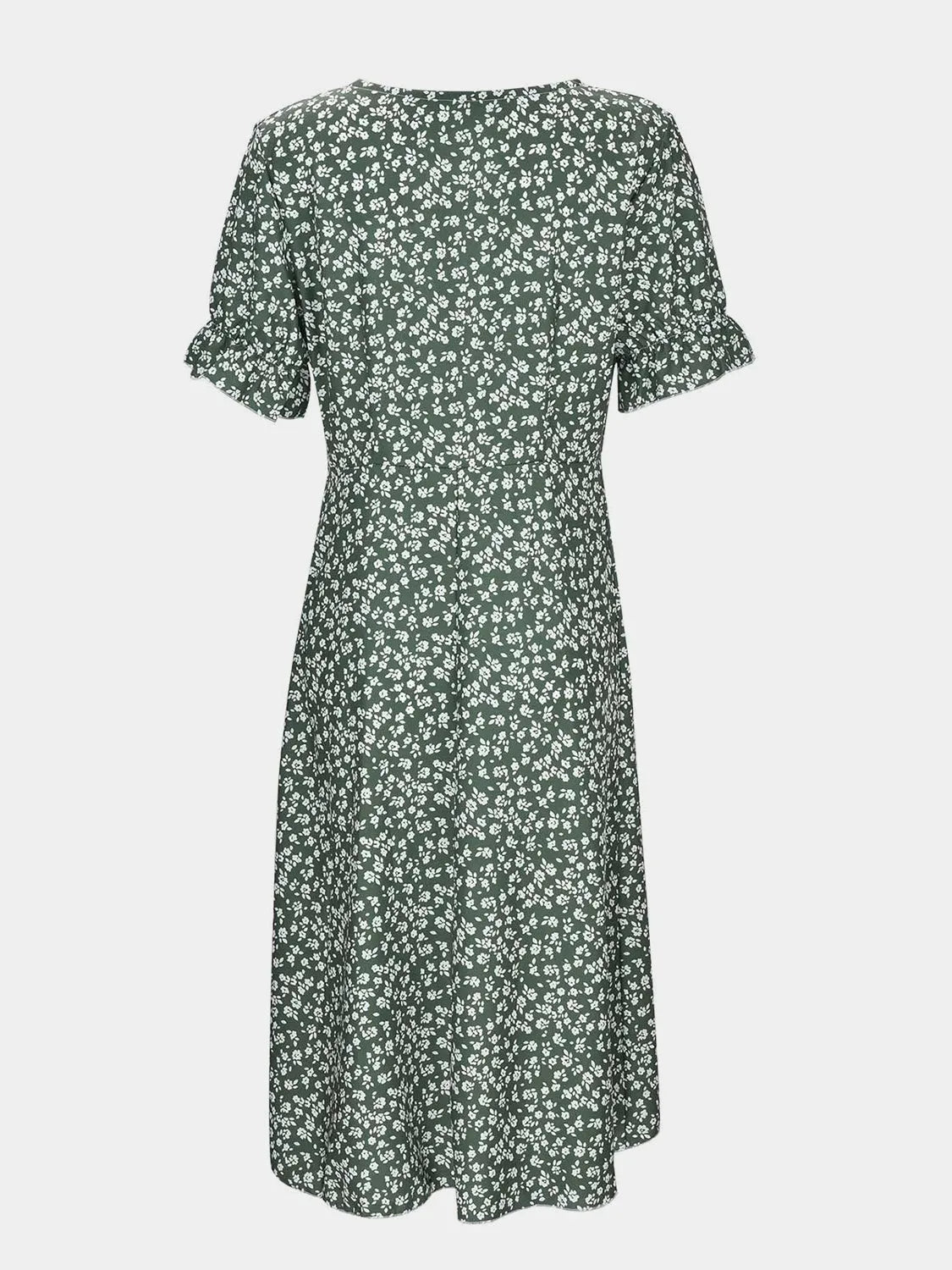 Full Size Printed Surplice Flounce Sleeve Midi Dress Green Casual Dresses - Tophatter Daily Deals