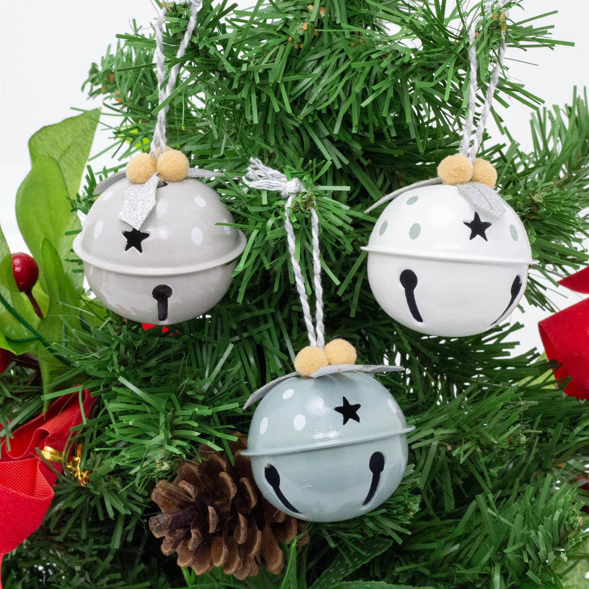 Set of 6 Baubles Pastel Jingle Bells | Christmas Tree Hanging Ornaments - 4cm Baubles - Tophatter Daily Deals
