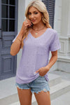 Eyelet V-Neck Short Sleeve T-Shirt Lavender Women's T-Shirts - Tophatter Daily Deals