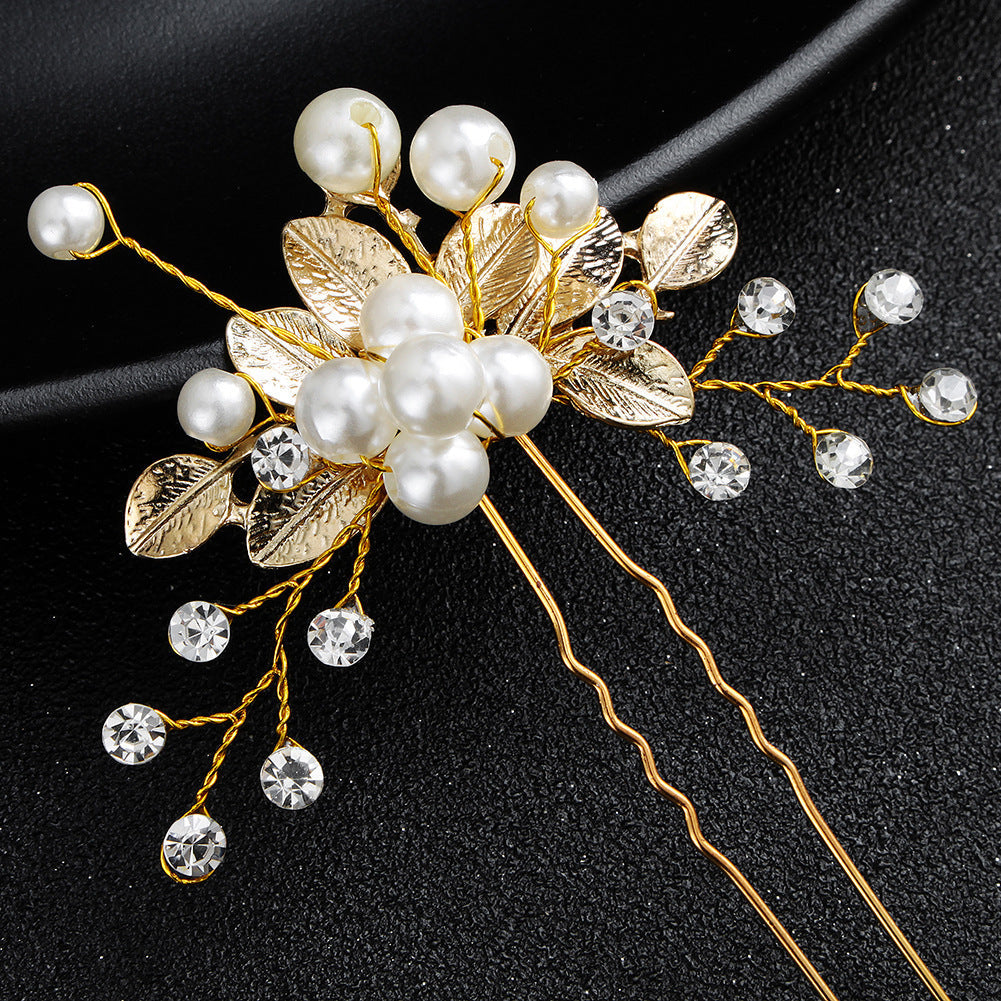 Bridal Jewelry Headdress Handmade Pearl U-shaped Head Flower Hairpin 0 - Tophatter Daily Deals