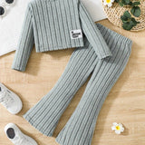 2pcs Toddler Girls Ribbed Outfits Crew Neck Long Sleeve Pullover Top + Flare Pants Set Spring Fall Sports Gift, Outdoor Clothing - Tophatter Daily Deals