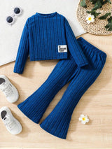 2pcs Toddler Girls Ribbed Outfits Crew Neck Long Sleeve Pullover Top + Flare Pants Set Spring Fall Sports Gift, Outdoor Clothing - Tophatter Daily Deals