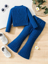 2pcs Toddler Girls Ribbed Outfits Crew Neck Long Sleeve Pullover Top + Flare Pants Set Spring Fall Sports Gift, Outdoor Clothing - Tophatter Daily Deals