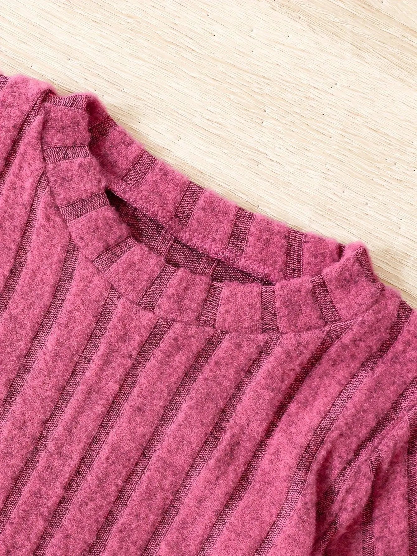 2pcs Toddler Girls Ribbed Outfits Crew Neck Long Sleeve Pullover Top + Flare Pants Set Spring Fall Sports Gift, Outdoor Clothing - Tophatter Daily Deals