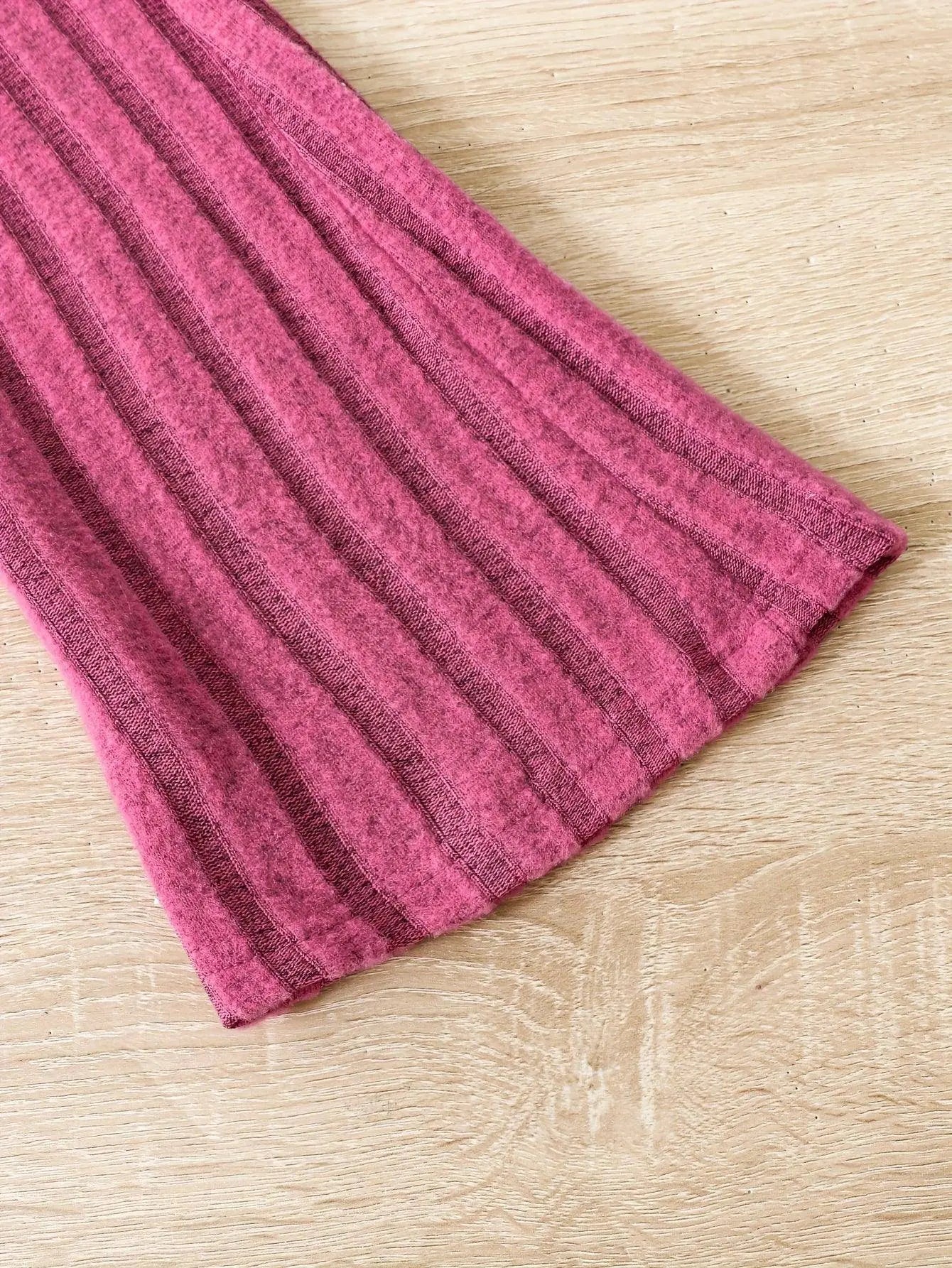 2pcs Toddler Girls Ribbed Outfits Crew Neck Long Sleeve Pullover Top + Flare Pants Set Spring Fall Sports Gift, Outdoor Clothing - Tophatter Daily Deals