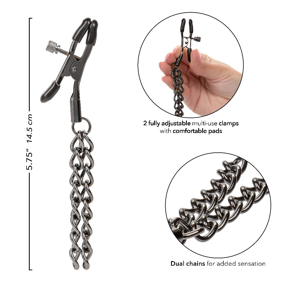 Euphoria Collection Black Chain Adjustable Nipple Clamps with Soft Pads > Sex Toys > Nipple Clamps - Tophatter Daily Deals