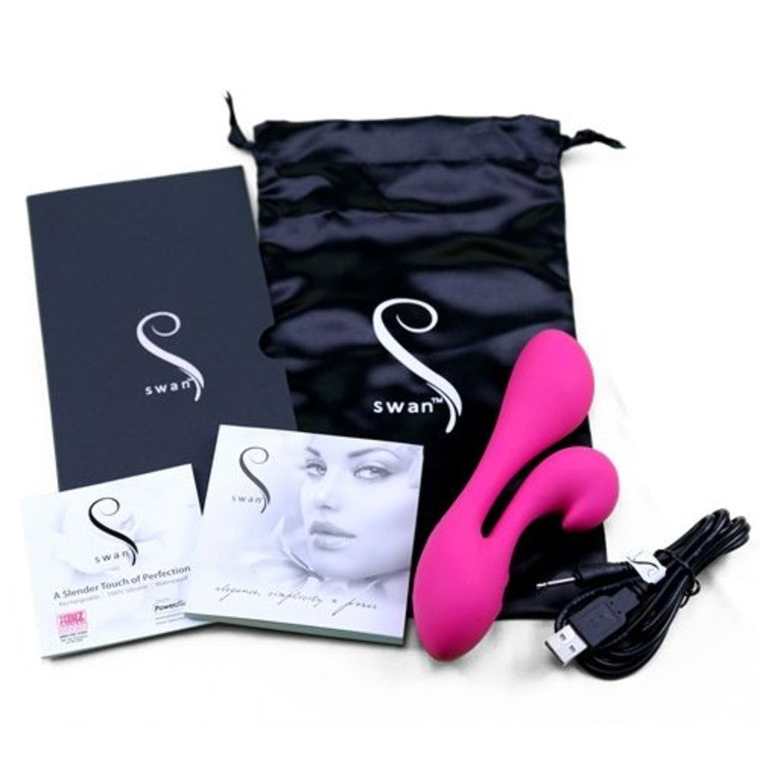 The Swan Silhouette Dual Vibrator in Pink Rabbit Vibrator - Tophatter Daily Deals