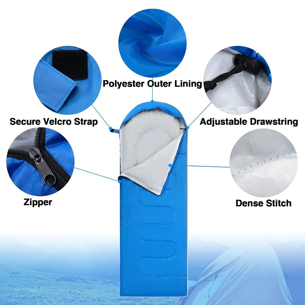 Travel Sleep Bag - Single Sleeping Bags Camping Rectangular Envelope Zip Up Kids Adult Outdoor Recreation - Tophatter Daily Deals