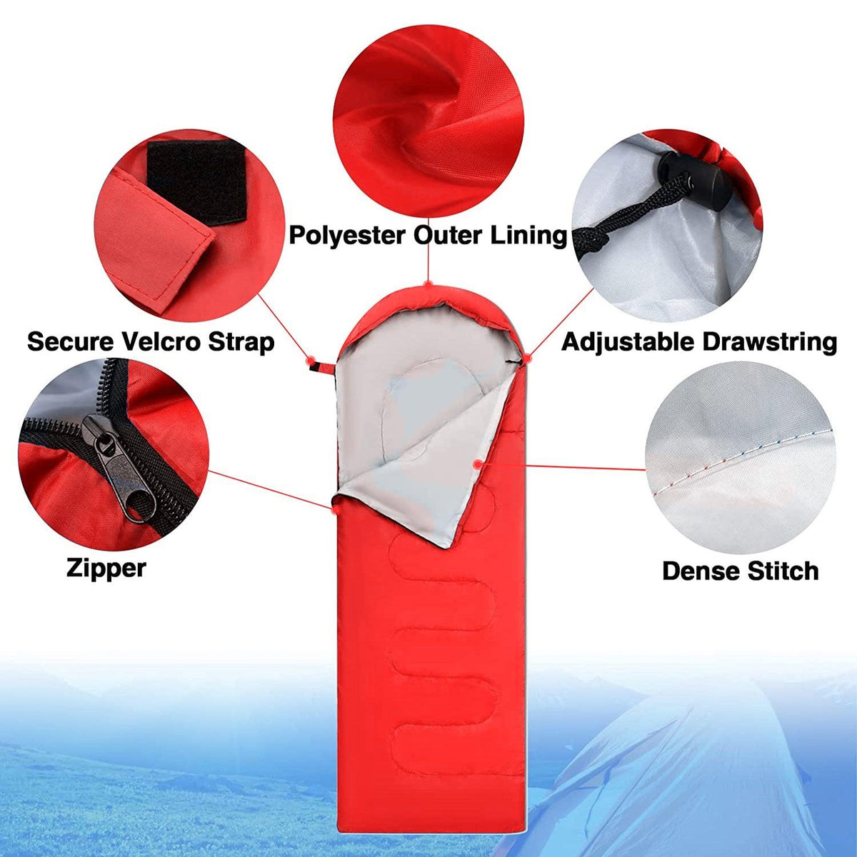 Travel Sleep Bag - Single Sleeping Bags Camping Rectangular Envelope Zip Up Kids Adult Outdoor Recreation - Tophatter Daily Deals