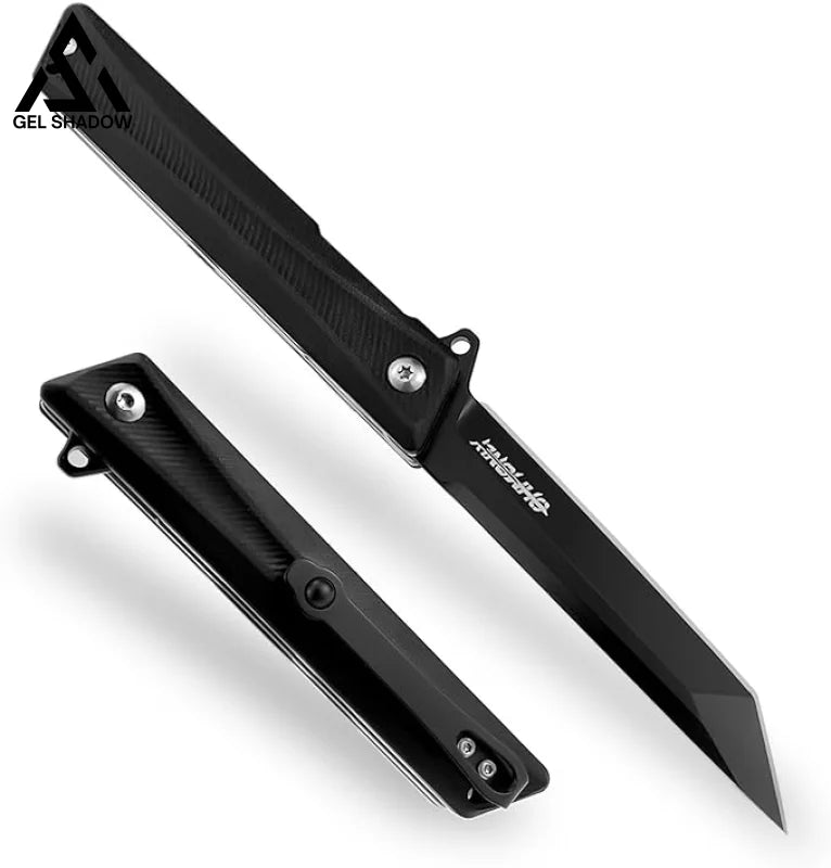 3.5 inch Pocket Knife with Clip and Feather Pattern Blade, EDC Knife for Outdoor-GS22 Black Pocket Knives - Tophatter Daily Deals