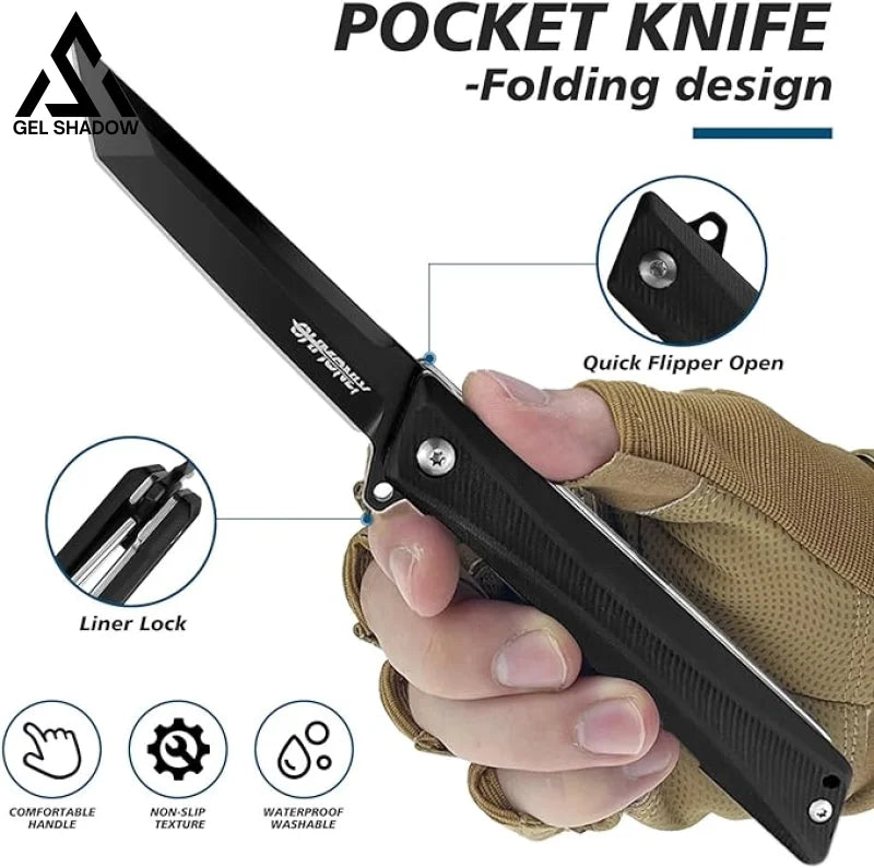 3.5 inch Pocket Knife with Clip and Feather Pattern Blade, EDC Knife for Outdoor-GS22 Pocket Knives - Tophatter Daily Deals