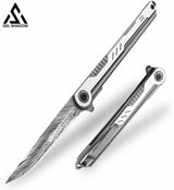 3.5 inch Pocket Knife with Clip and Feather Pattern Blade, EDC Knife for Outdoor-GS22 Sliver Feather Pocket Knives - Tophatter Daily Deals