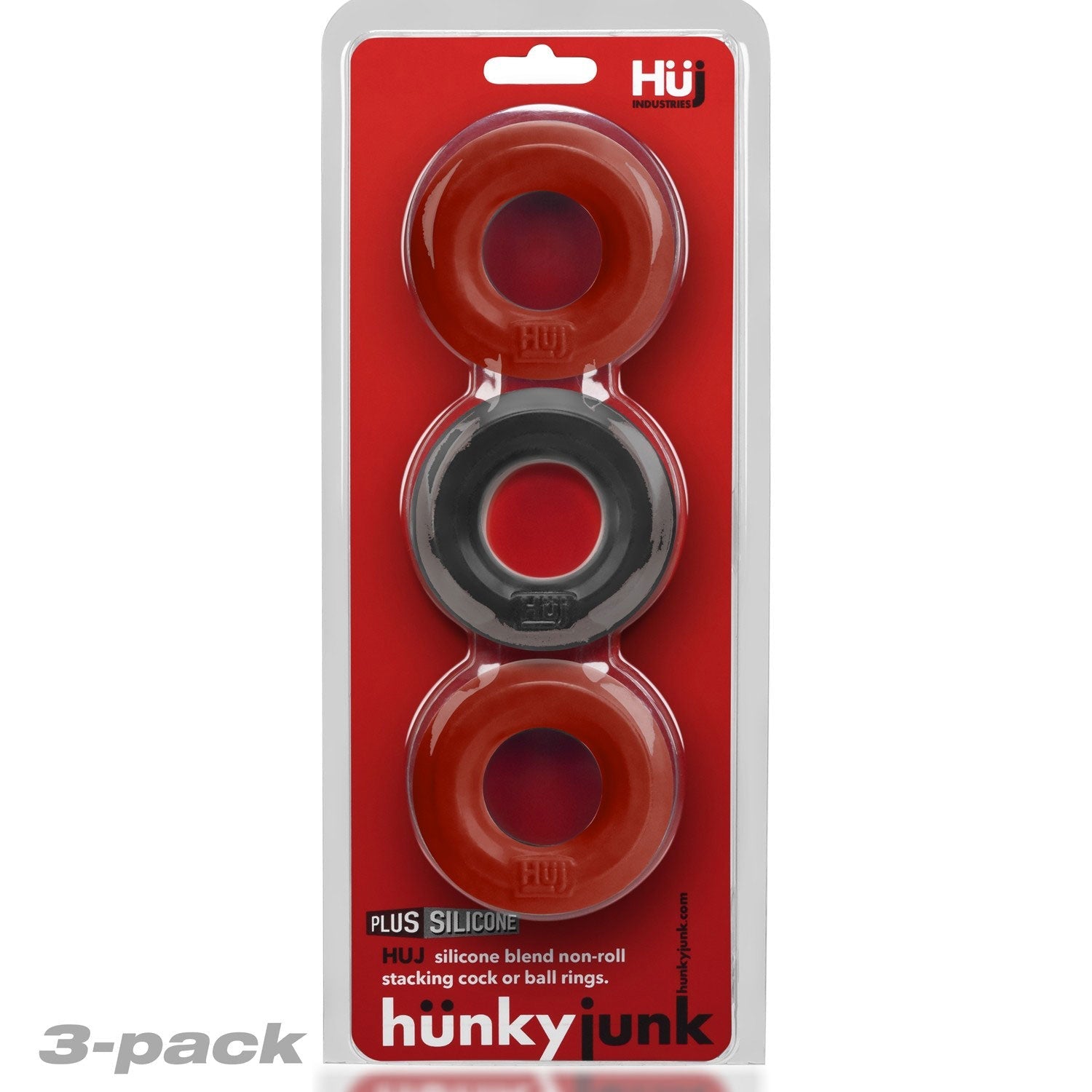 3 Piece Cock Rings by Hunky Junk in Red and Tar Ice > Cock Ring > Sets - Tophatter Daily Deals