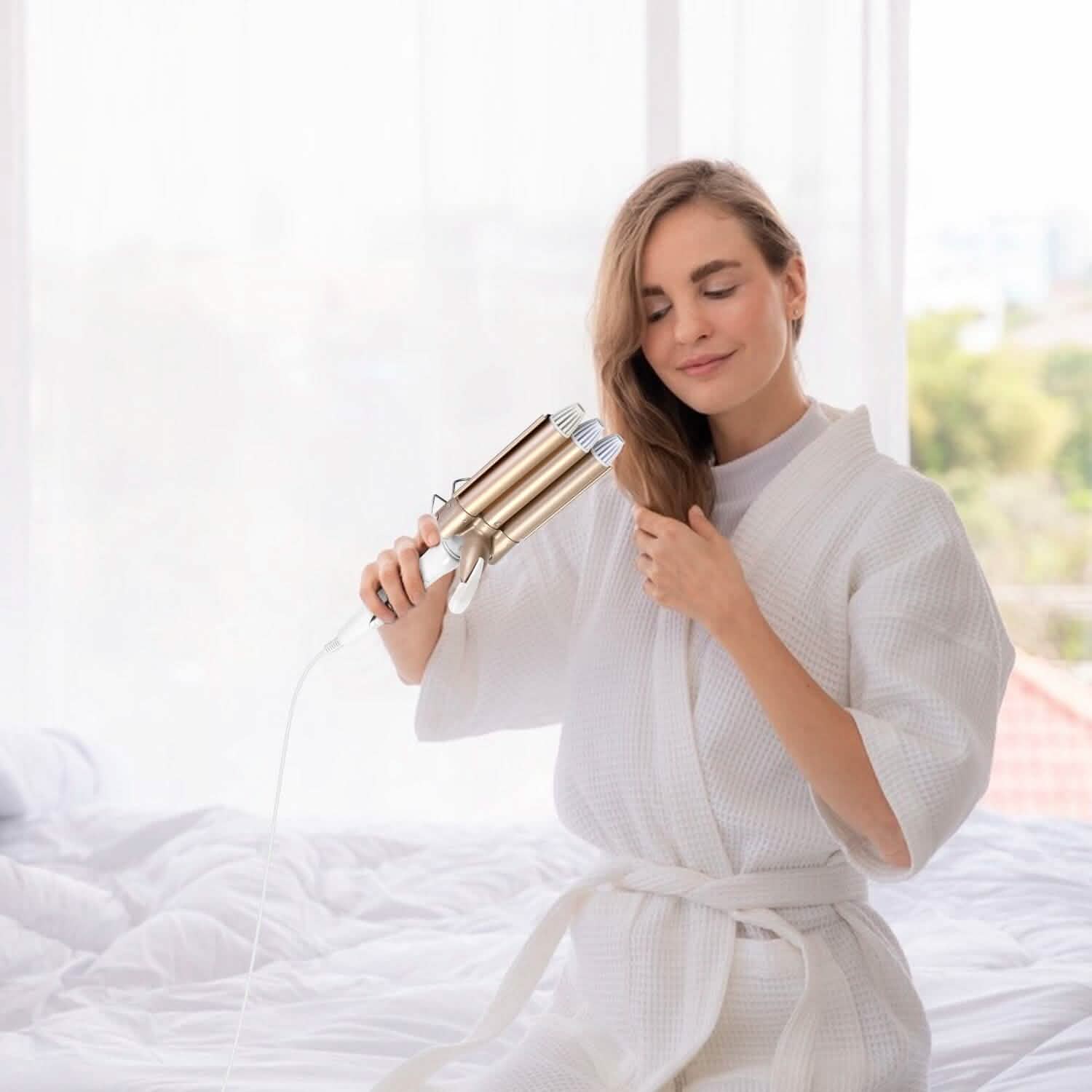 3-Barrel Curling Iron Wand Electric Hair Curler 1" Triple Hair Waver Beauty & Personal Care - Tophatter Daily Deals