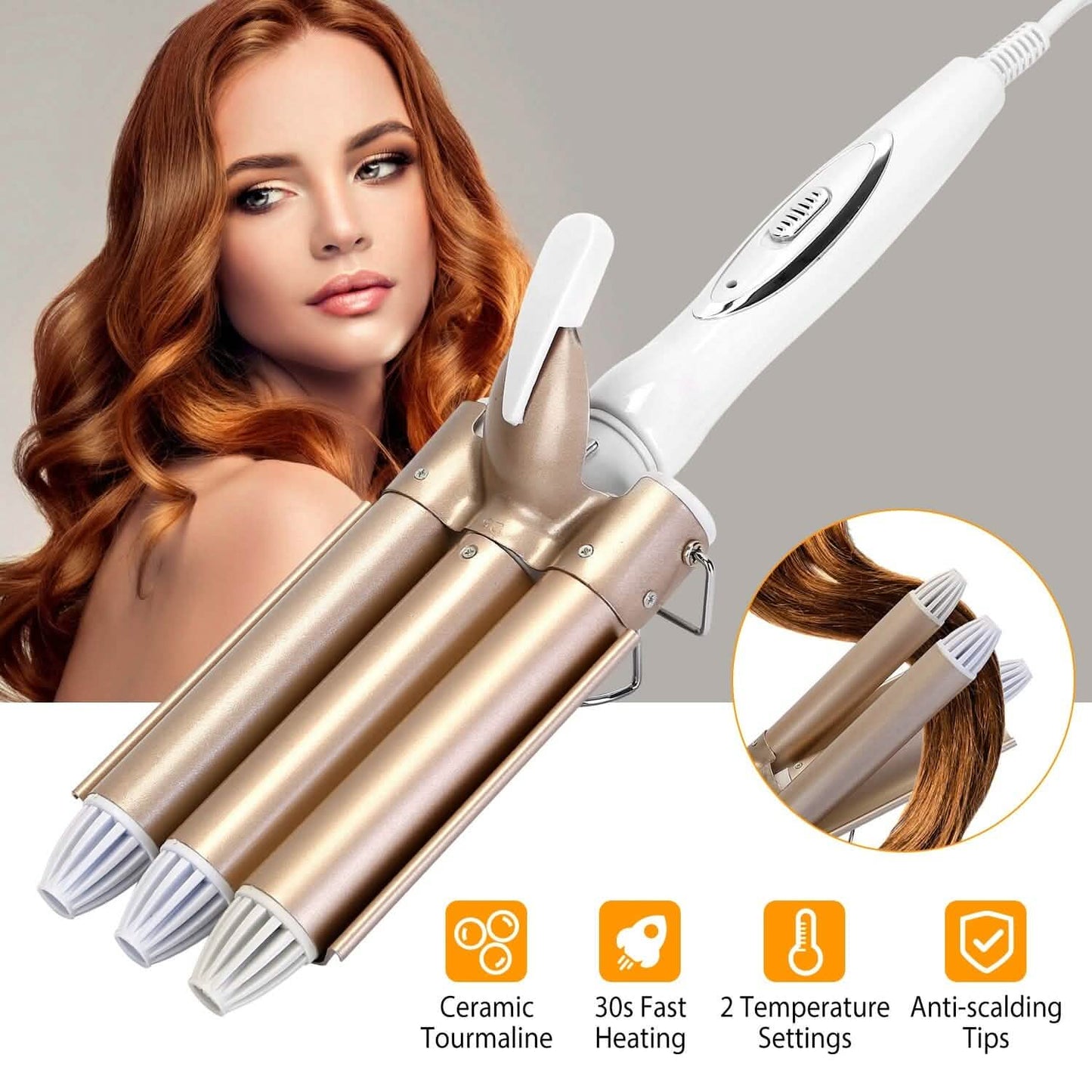 3-Barrel Curling Iron Wand Electric Hair Curler 1" Triple Hair Waver Beauty & Personal Care - Tophatter Daily Deals