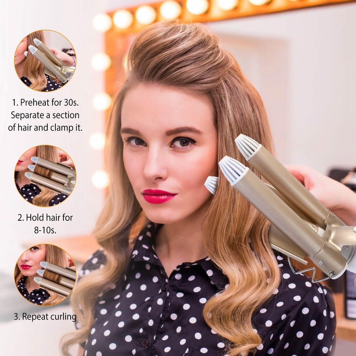 3-Barrel Curling Iron Wand Electric Hair Curler 1" Triple Hair Waver Beauty & Personal Care - Tophatter Daily Deals