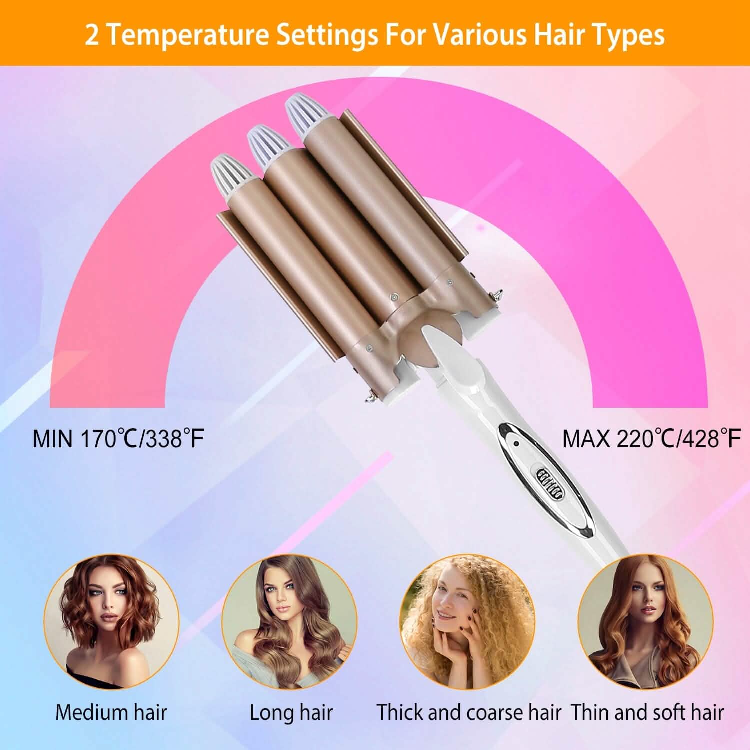 3-Barrel Curling Iron Wand Electric Hair Curler 1" Triple Hair Waver Beauty & Personal Care - Tophatter Daily Deals