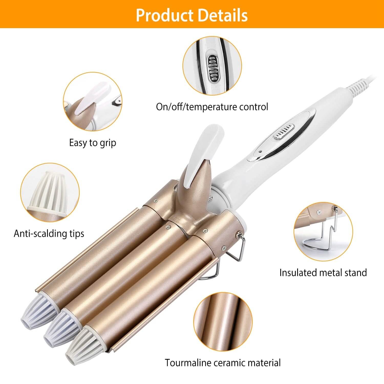 3-Barrel Curling Iron Wand Electric Hair Curler 1" Triple Hair Waver Beauty & Personal Care - Tophatter Daily Deals