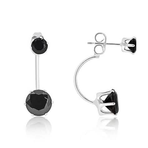 3 Carat Elegant Sterling Silver Black Round Elements Hanging Stud Earrings Earrings - Tophatter Daily Deals