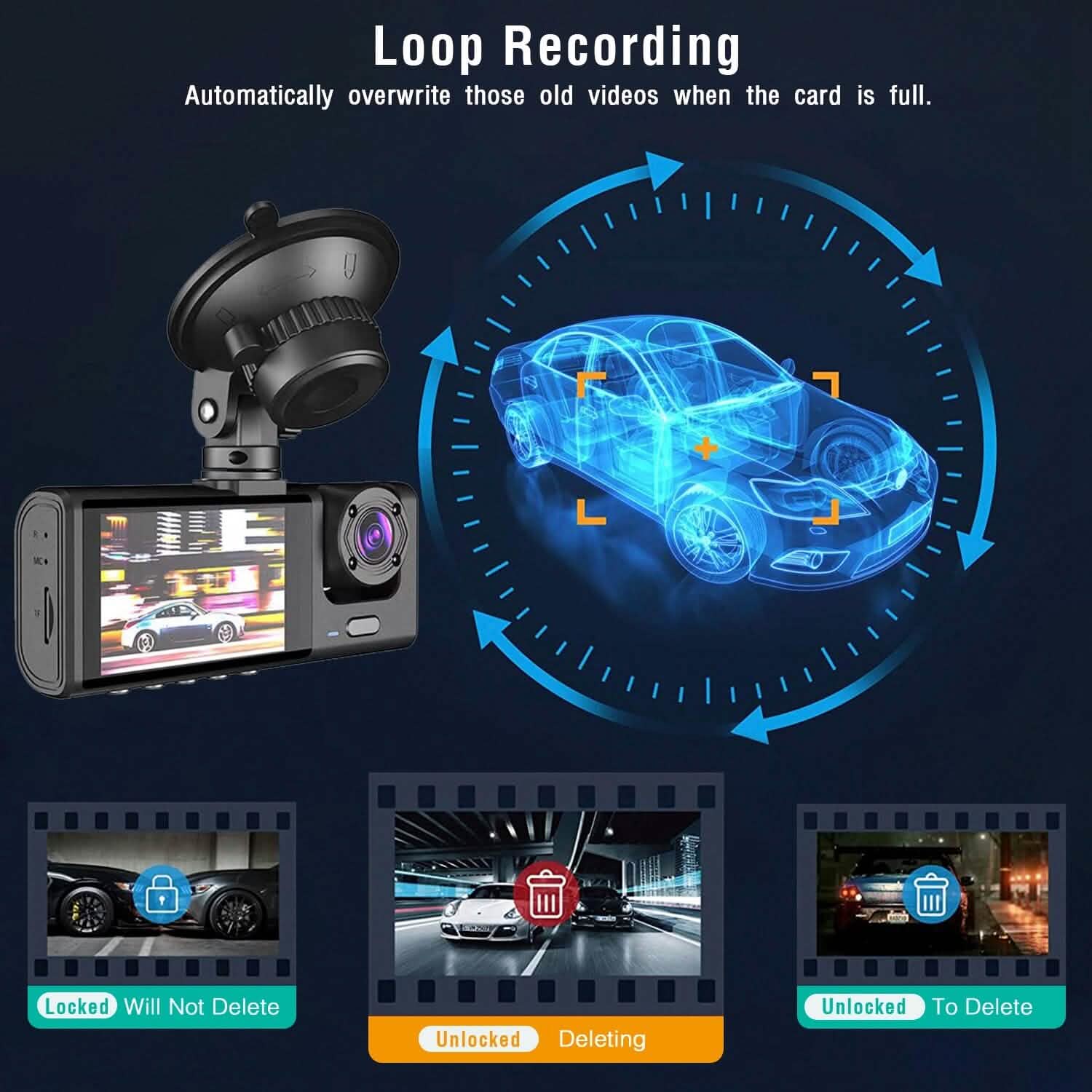 3 Channel Car DVR Dash Cam Video Recorder Cameras & Drones - Tophatter Daily Deals