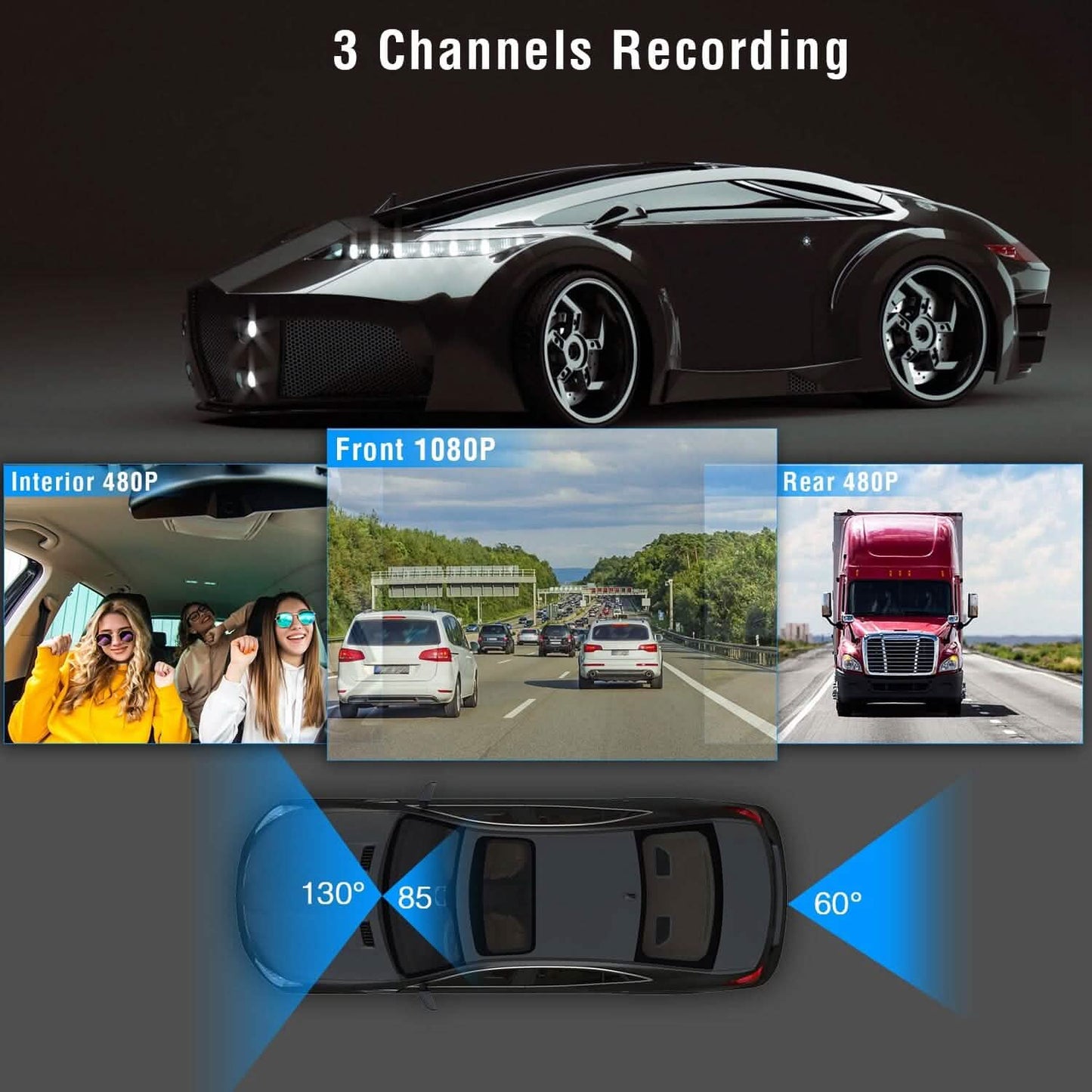 3 Channel Car DVR Dash Cam Video Recorder Cameras & Drones - Tophatter Daily Deals