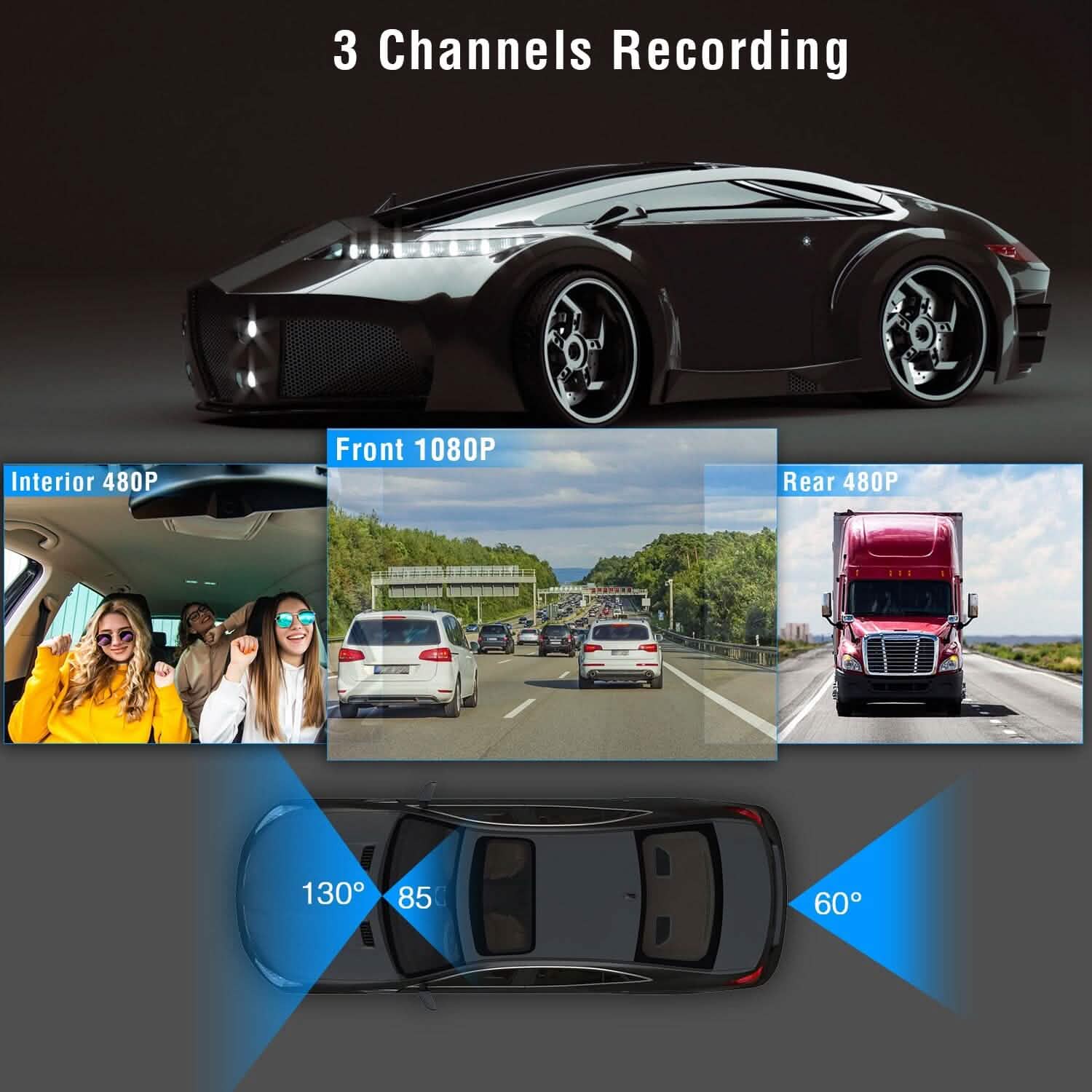 3 Channel Car DVR Dash Cam Video Recorder Cameras & Drones - Tophatter Daily Deals