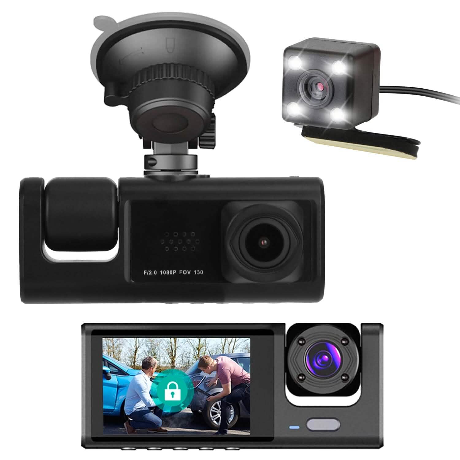 3 Channel Car DVR Dash Cam Video Recorder Cameras & Drones - Tophatter Daily Deals