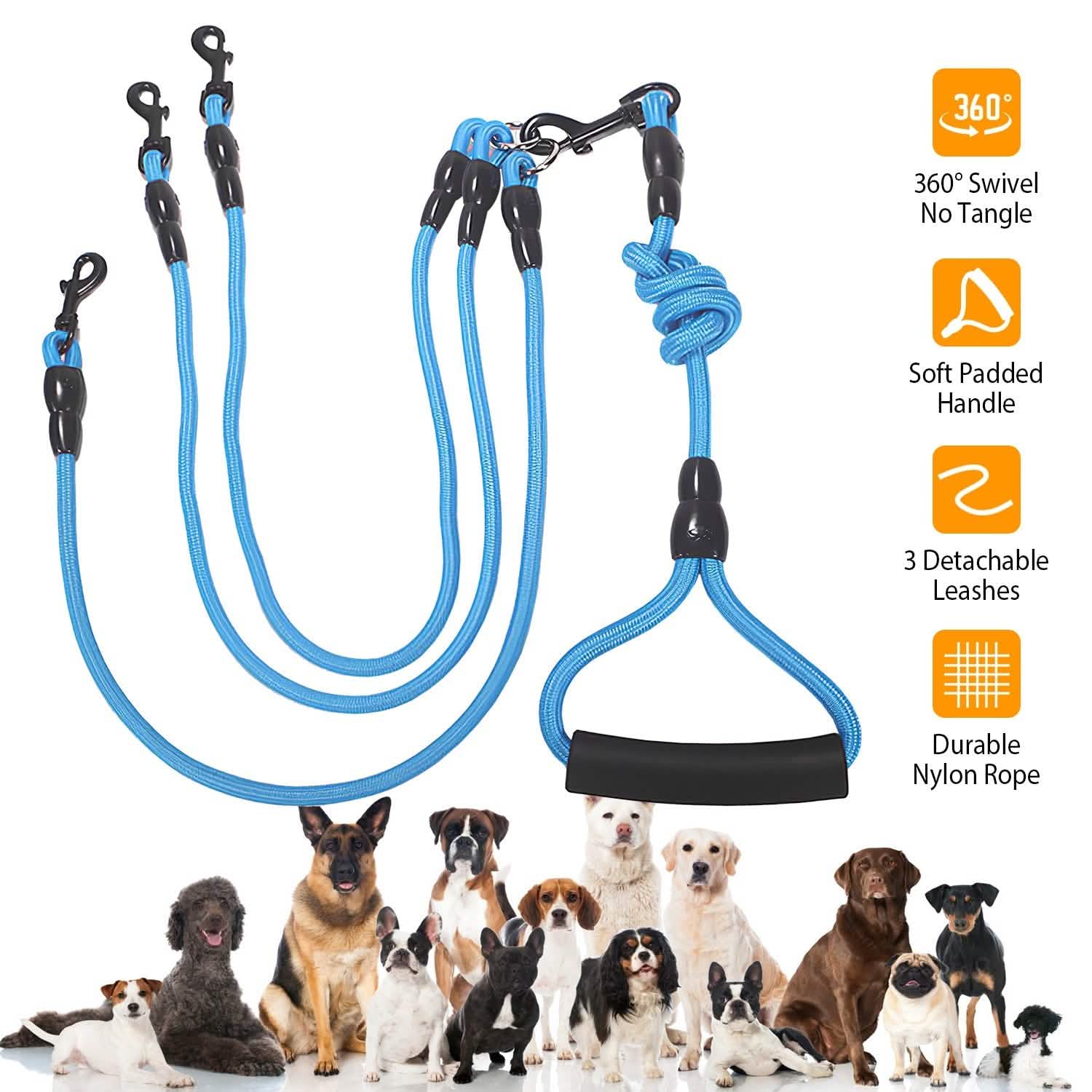 3 Dog Leash Traction Rope Walking Training Lead with Padded Handle Pet Supplies - Tophatter Daily Deals