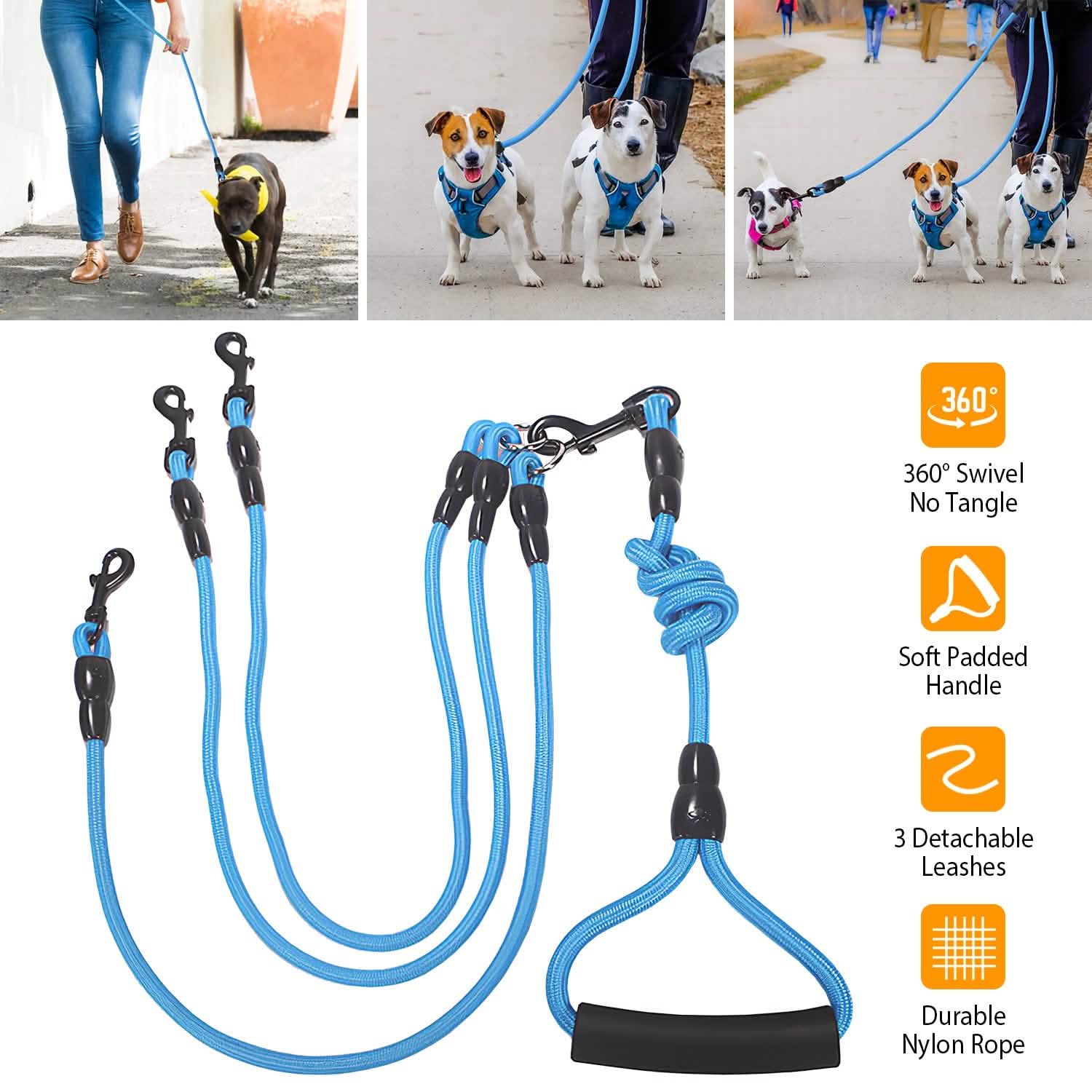 3 Dog Leash Traction Rope Walking Training Lead with Padded Handle Pet Supplies - Tophatter Daily Deals