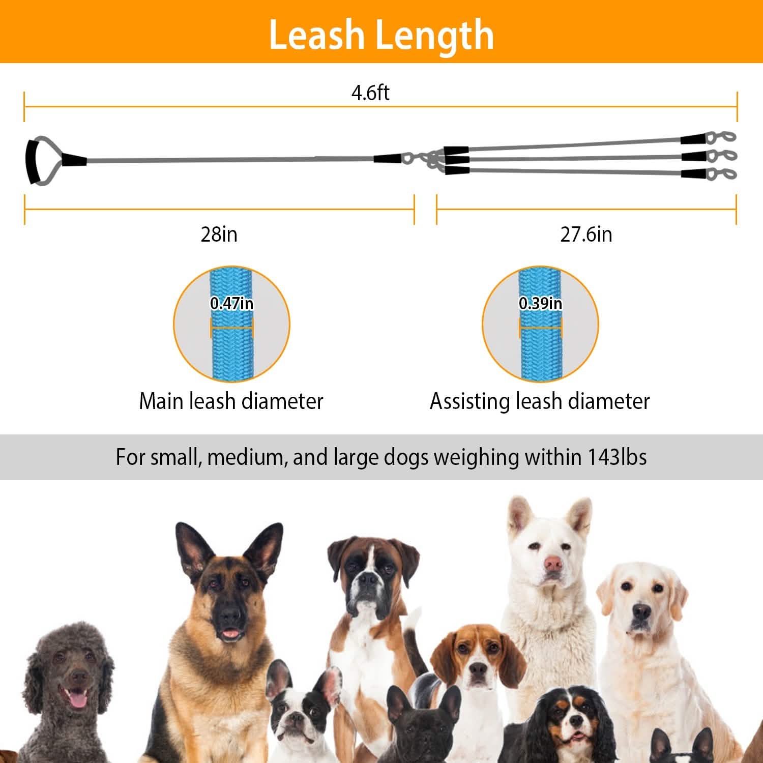 3 Dog Leash Traction Rope Walking Training Lead with Padded Handle Pet Supplies - Tophatter Daily Deals