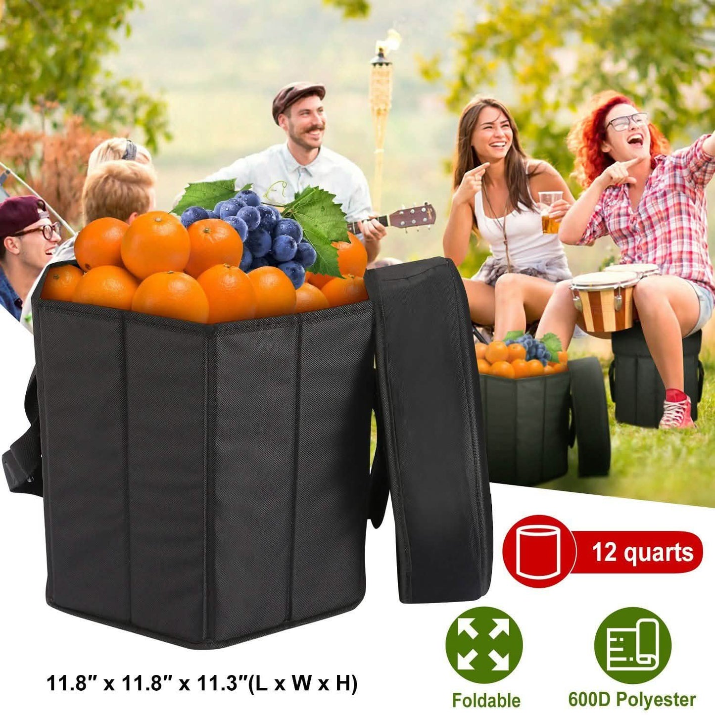 3 Gallon Collapsible Grocery Cooler Bag Seat Combo Outdoor Recreation - Tophatter Daily Deals