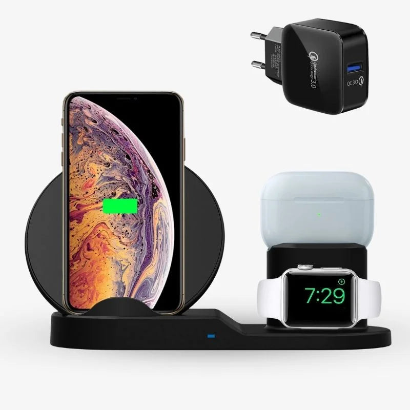 3 In 1 Wireless Charging Dock Station Desk Organizer Black - Tophatter Daily Deals