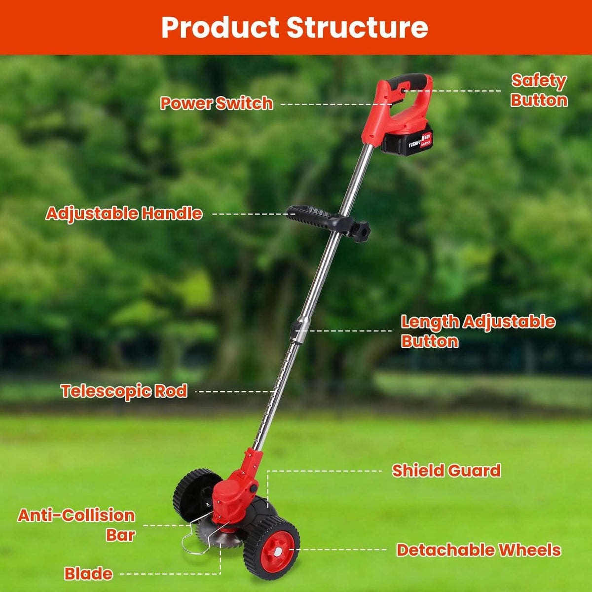 3-in-1 Electric Cordless Grass Wacker Battery Powered Grass Trimmer with Wheels Adjustable Head with 2-Pieces 2500mAh Batteries Garden & Patio - Tophatter Daily Deals