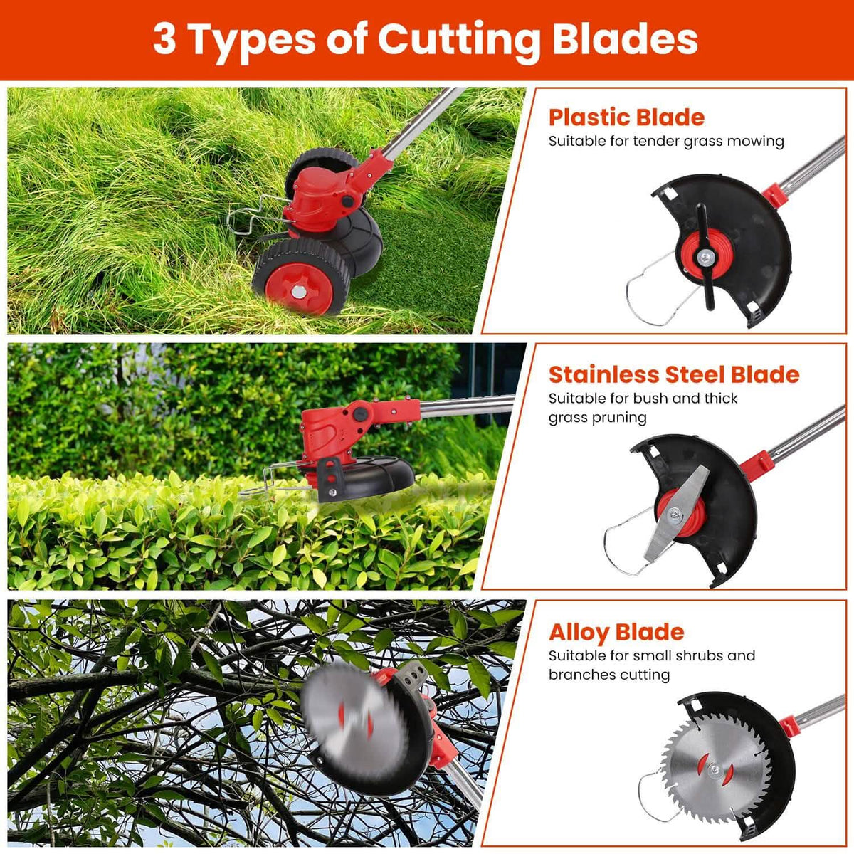 3-in-1 Electric Cordless Grass Wacker Battery Powered Grass Trimmer with Wheels Adjustable Head with 2-Pieces 2500mAh Batteries Garden & Patio - Tophatter Daily Deals