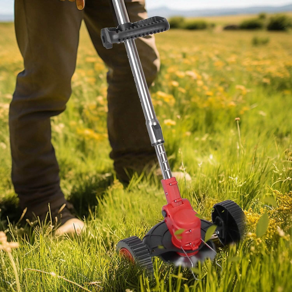 3-in-1 Electric Cordless Grass Wacker Battery Powered Grass Trimmer with Wheels Adjustable Head with 2-Pieces 2500mAh Batteries Garden & Patio - Tophatter Daily Deals