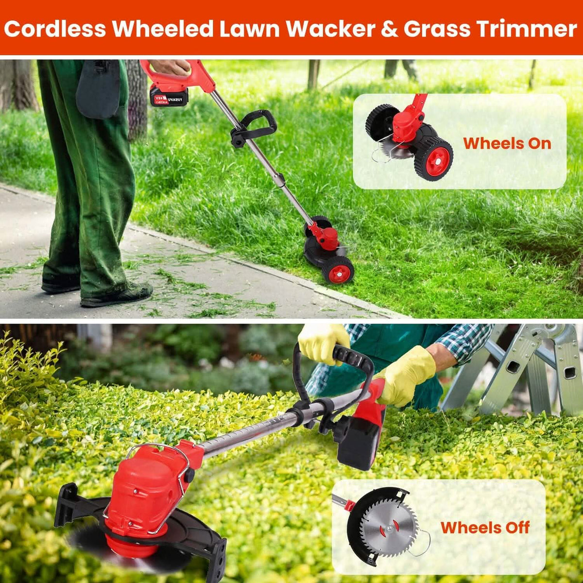 3-in-1 Electric Cordless Grass Wacker Battery Powered Grass Trimmer with Wheels Adjustable Head with 2-Pieces 2500mAh Batteries Garden & Patio - Tophatter Daily Deals